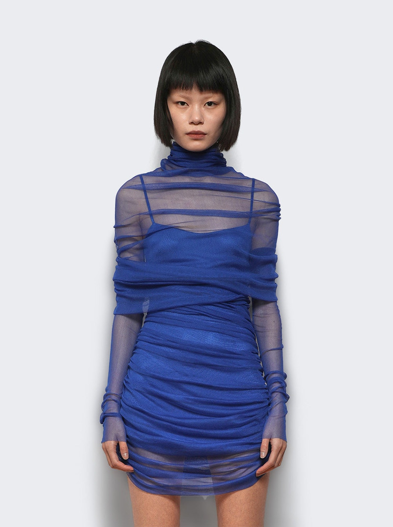 CHRISTOPHER ESBER Christo Sheer Wrap Mini Dress Yves Blue outlook