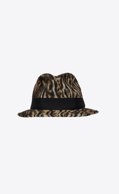 SAINT LAURENT fedora hat in ocelot-print brushed wool felt outlook