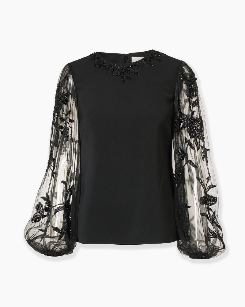 Embroidered Puff-Sleeve Top 1