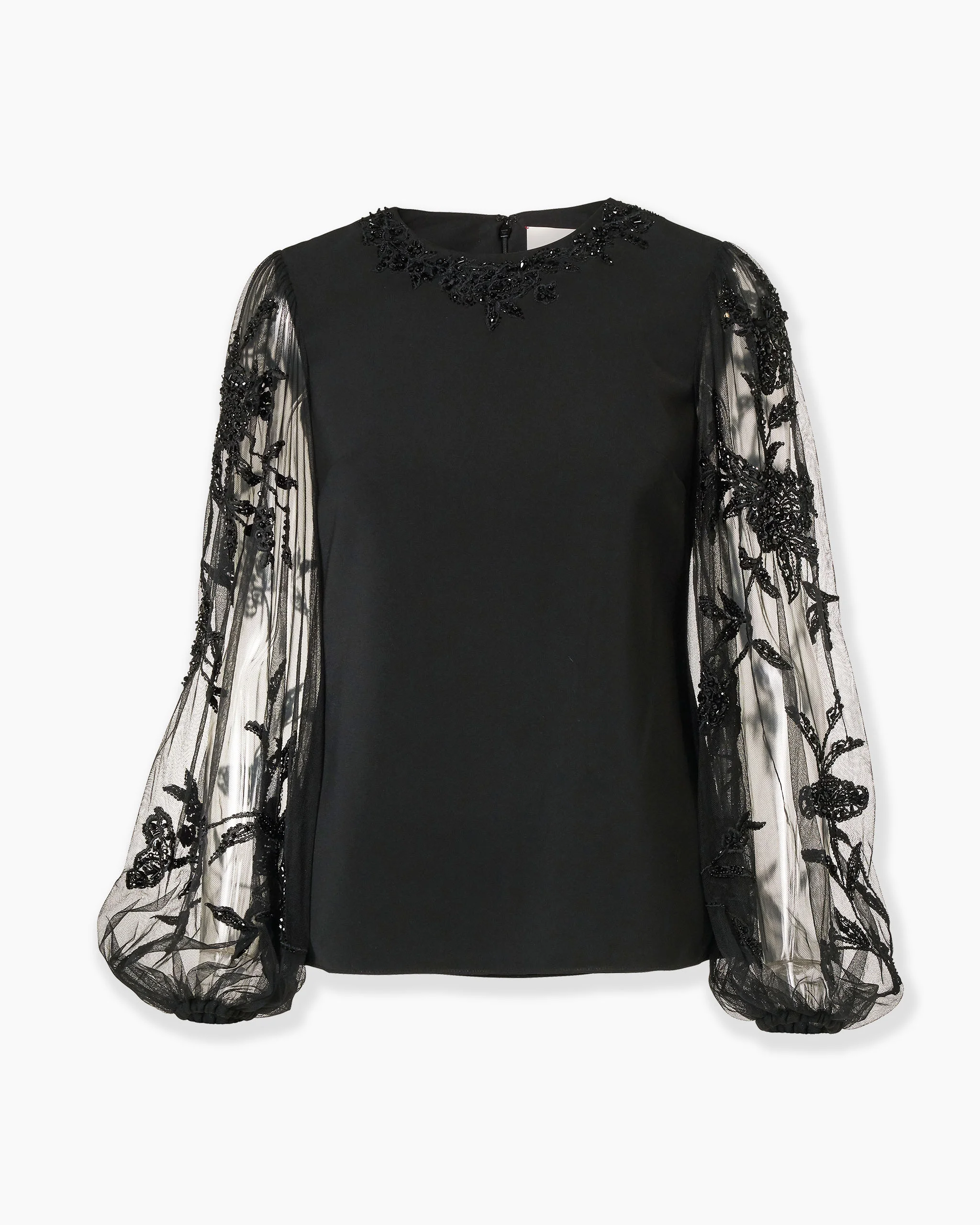 Embroidered Puff-Sleeve Top - 1