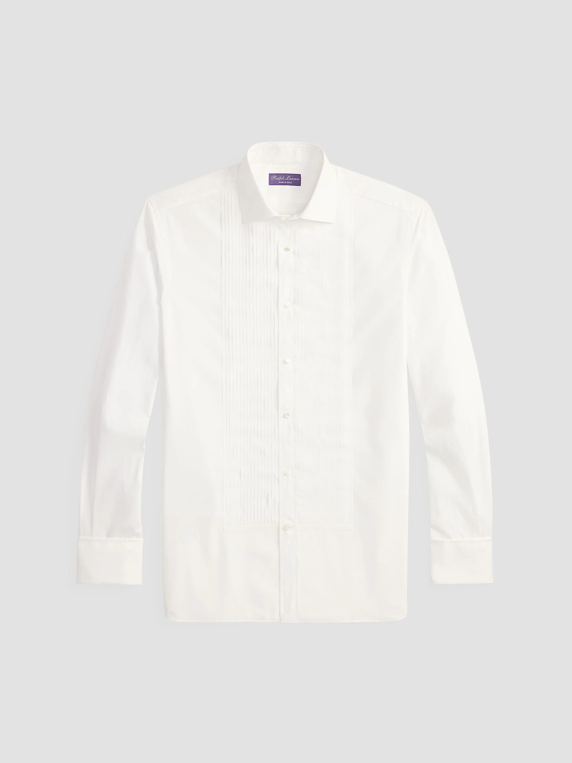 Men's Sea Island Pleated Bib Cotton Tuxedo Shirt - White - 1