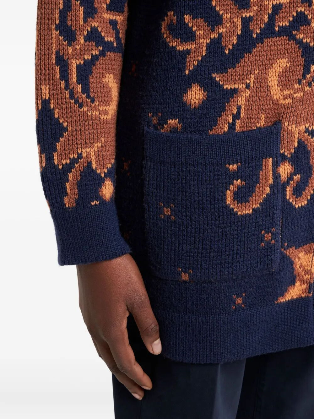 V-Neck Wool Jacquard Cardigan - 4