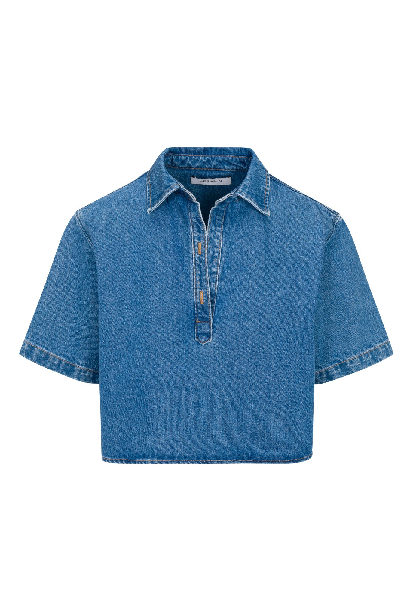 COCO DENIM CROPPED OVERSIZED HENLEY SHIRT - 5