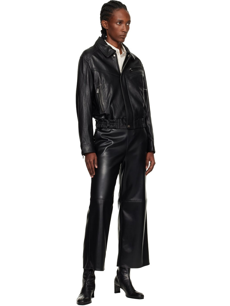 NOUR HAMMOUR Black Clint Cropped Leather Bomber Jacket outlook