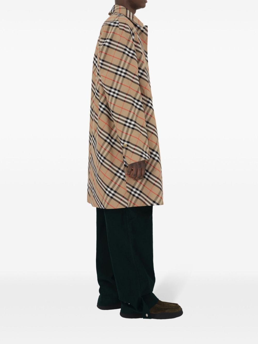 check-pattern reversible trench coat - 4