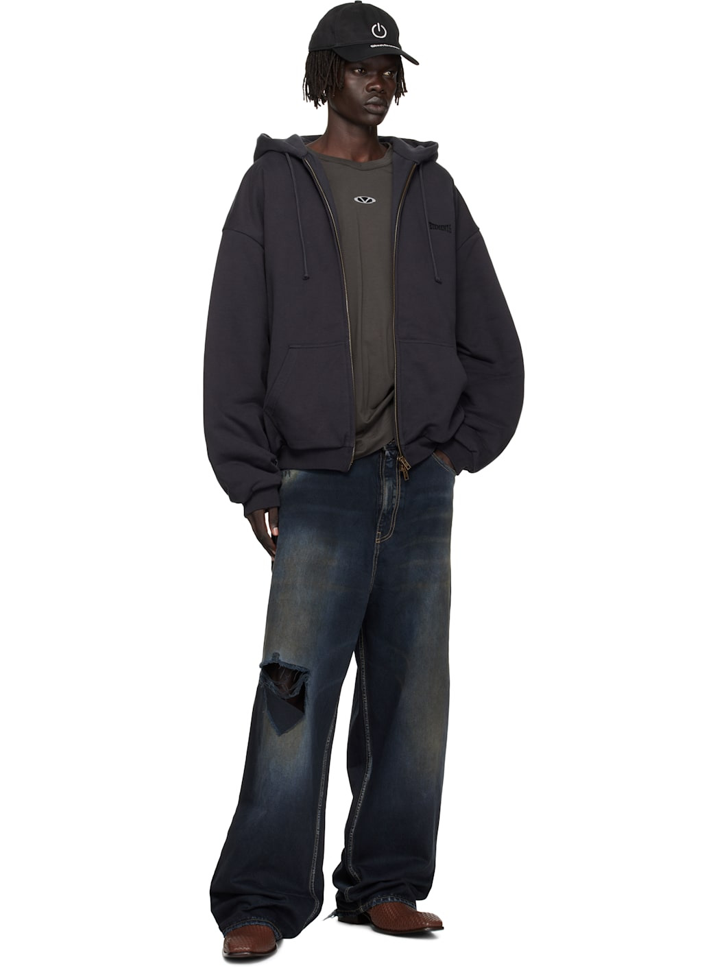 Black Puffed Oversized Zip-Up Hoodie - 4