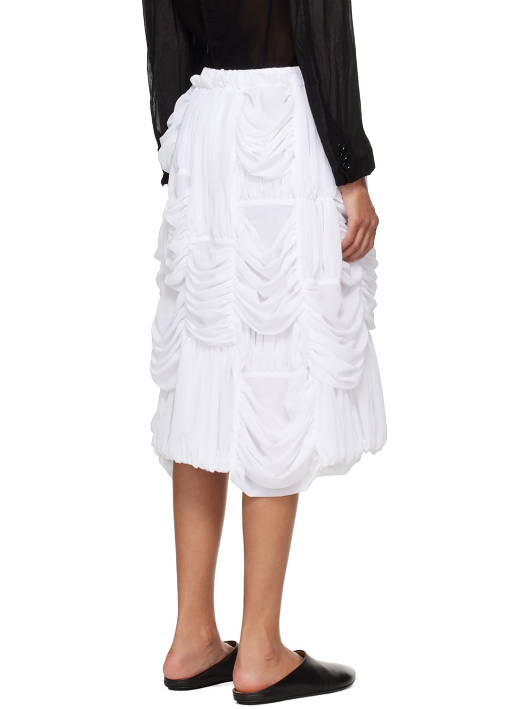 White Ruched Midi Skirt - 3