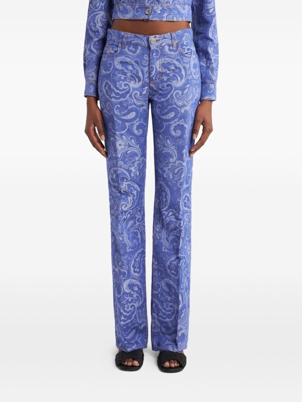 paisley-jacquard flared jeans - 3