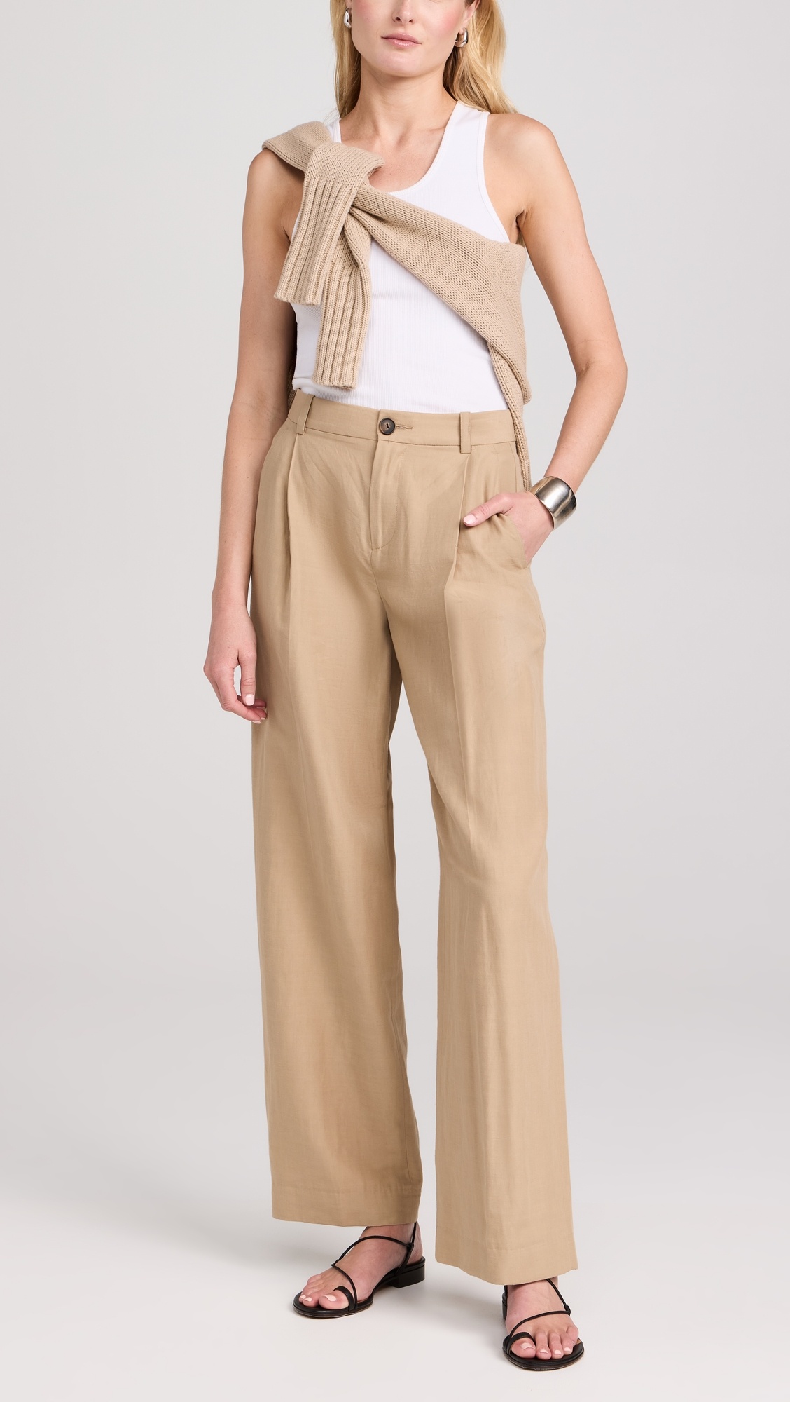 High Waisted Casual Tailored Wide Leg Pants - 4