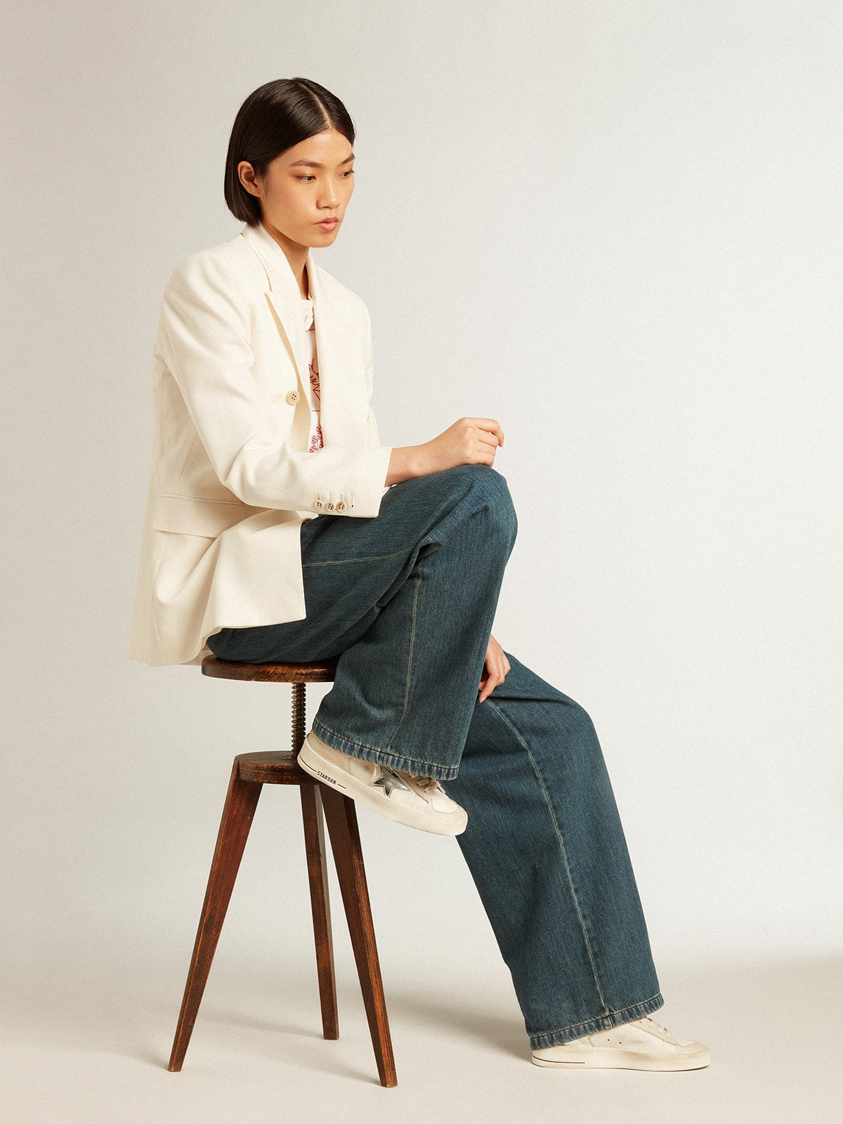 Women’s blue cotton pleated pants - 3
