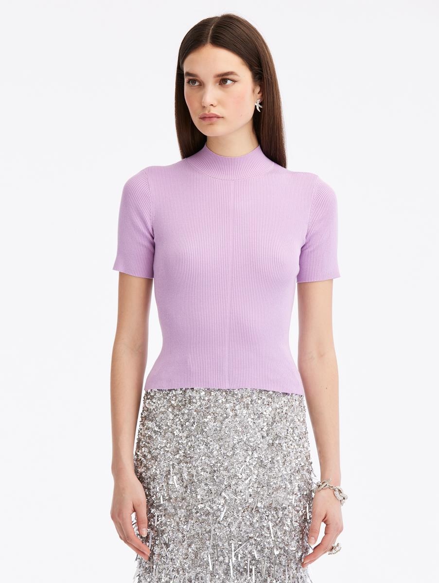 SHORT SLEEVE MOCK NECK RIBBED PULLOVER - 1