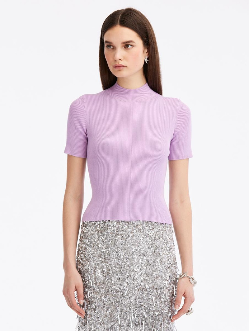 SHORT SLEEVE MOCK NECK RIBBED PULLOVER 1