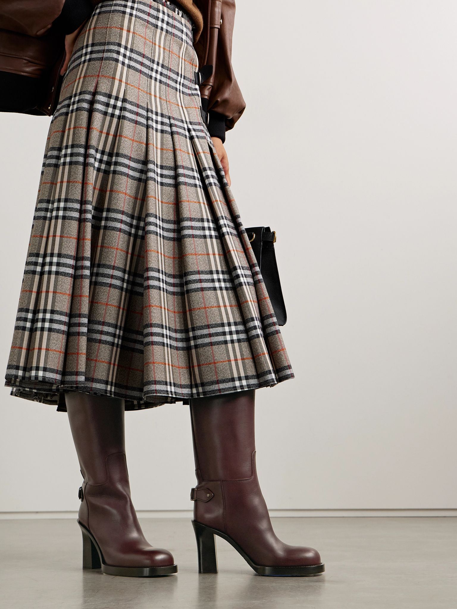 Buckled leather knee boots Burgundy - 2