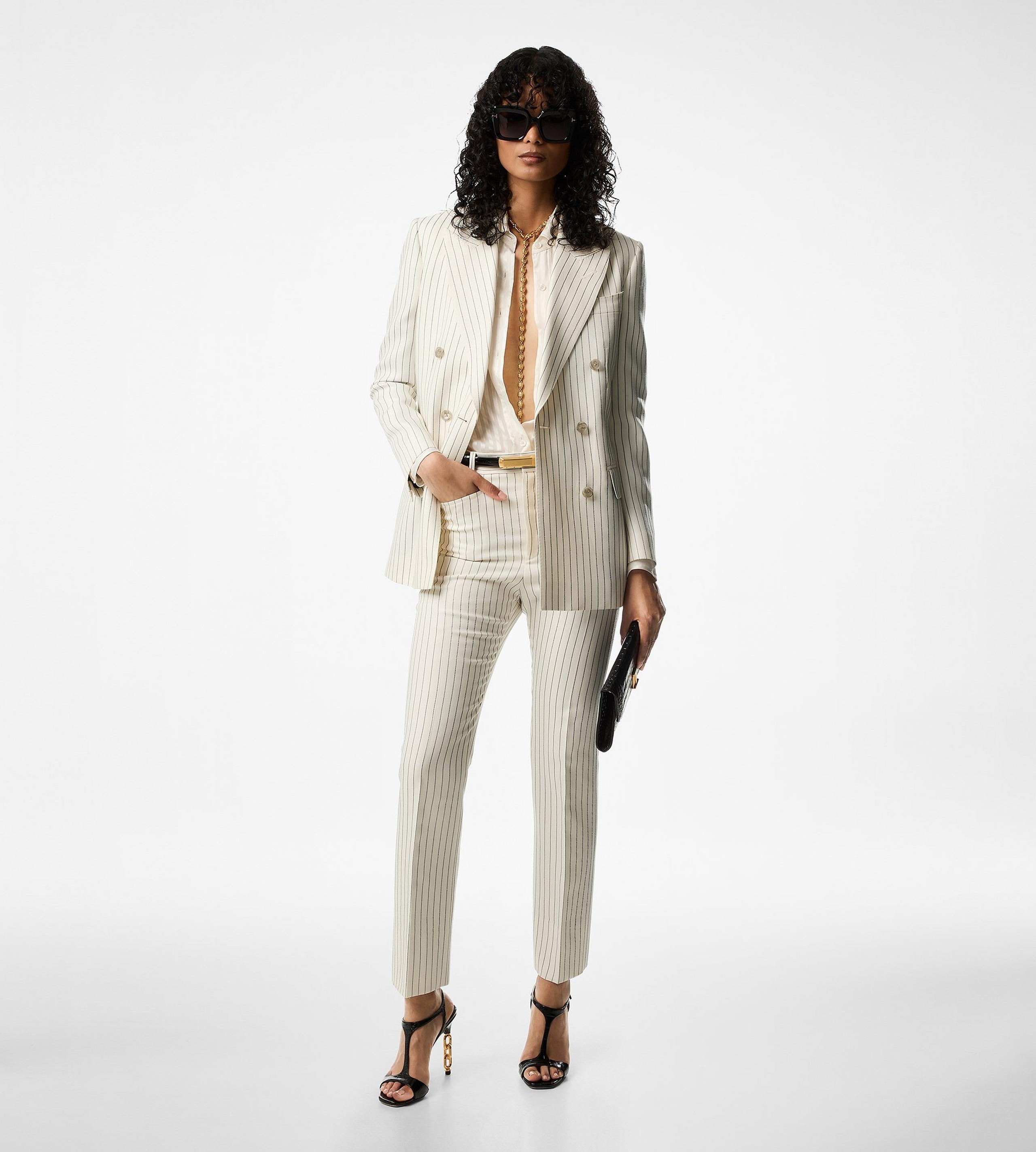 STRIPED WOOL AND SILK BLEND "WALLIS" TAILORED PANTS - 3
