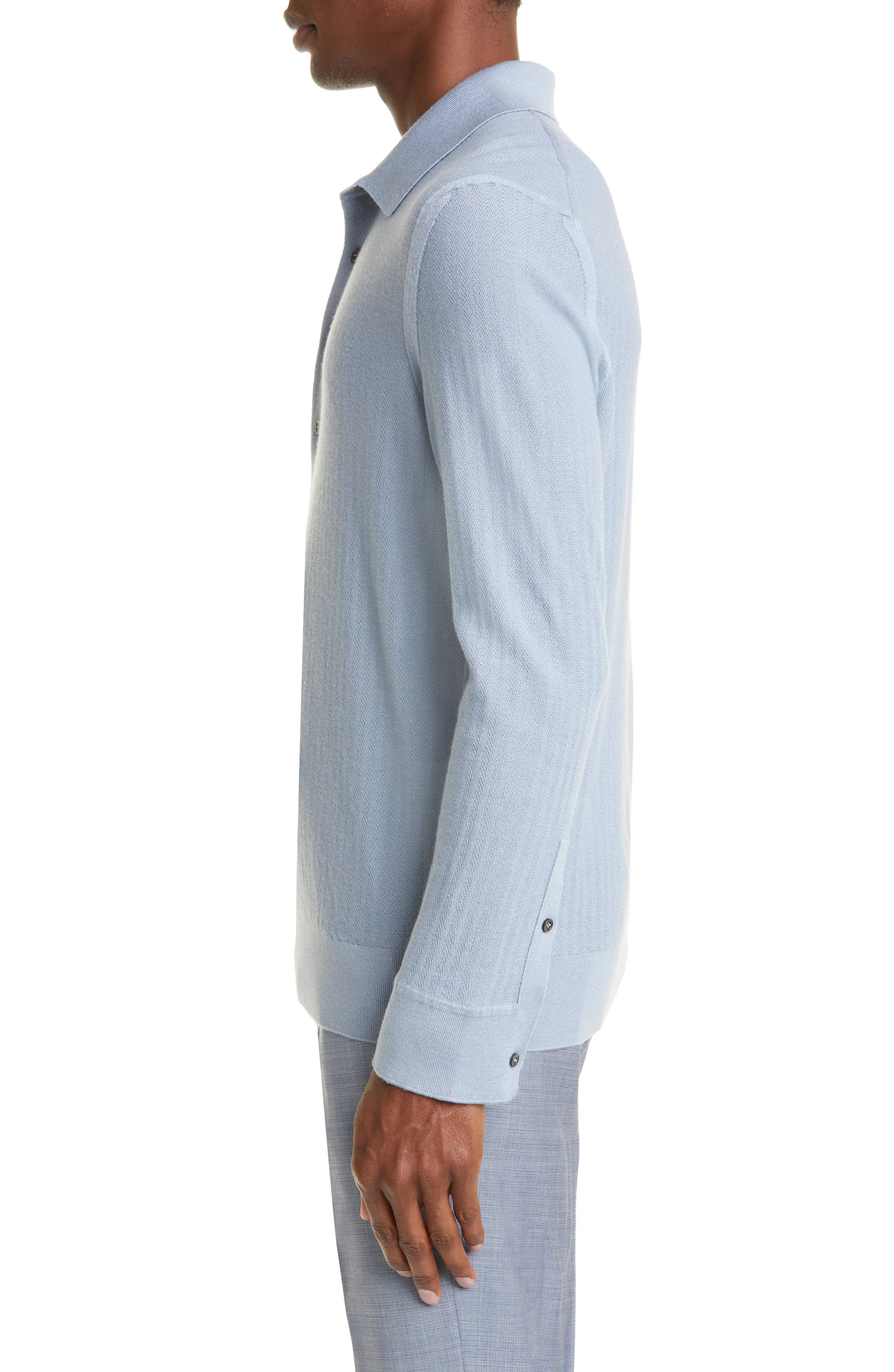 Cashseta Light Herringbone Long Sleeve Polo - 3