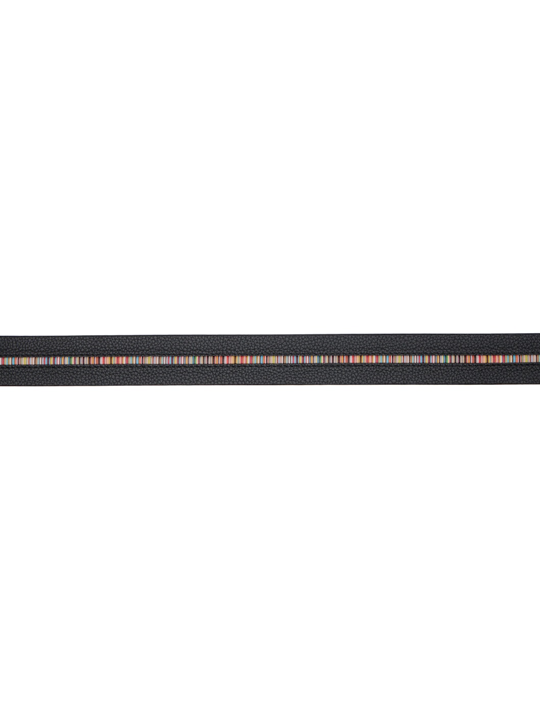Black Grained Leather Signature Stripe Belt - 2