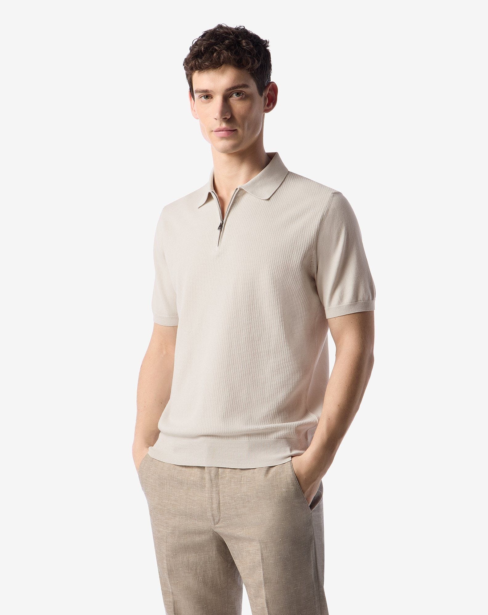 White zip-up Pima cotton polo shirt - 2