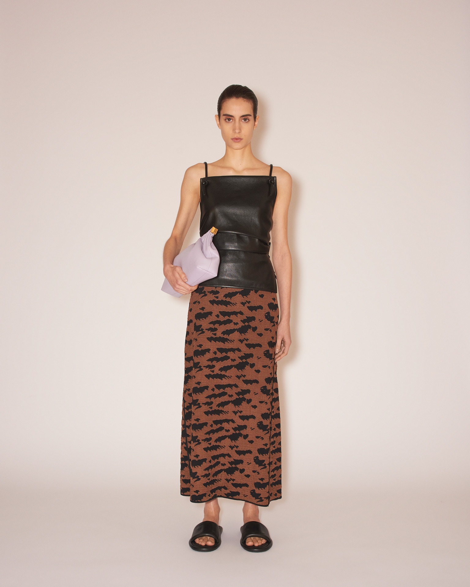 EMILE - Shiny jacquard midi skirt - Black/brown - 3