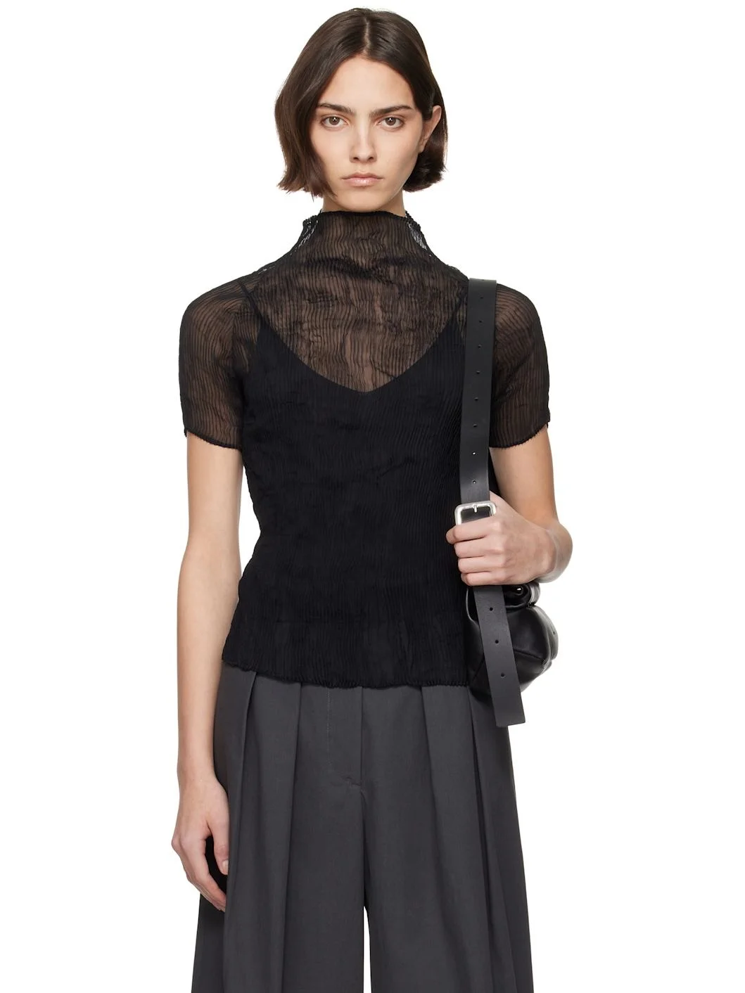 Black Chiffon Twist BK/WT-56 Turtleneck - 1