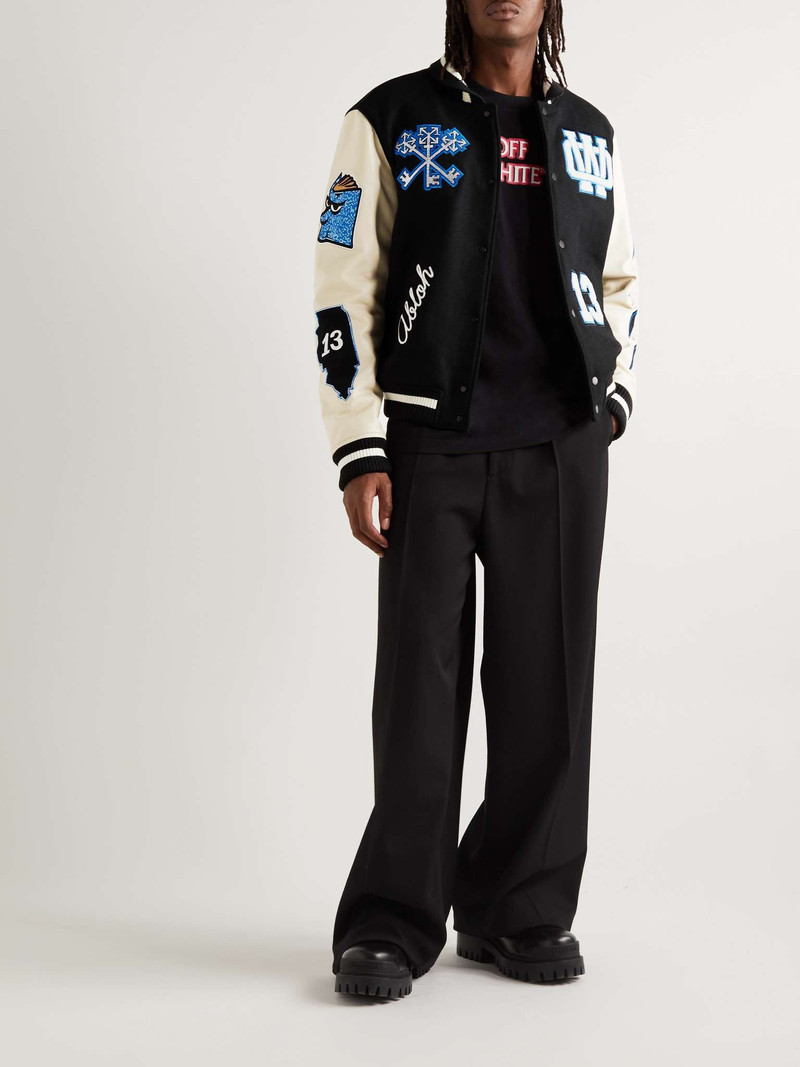 Off-White Appliquéd Wool-Blend Felt and Leather Varsity Bomber Jacket outlook