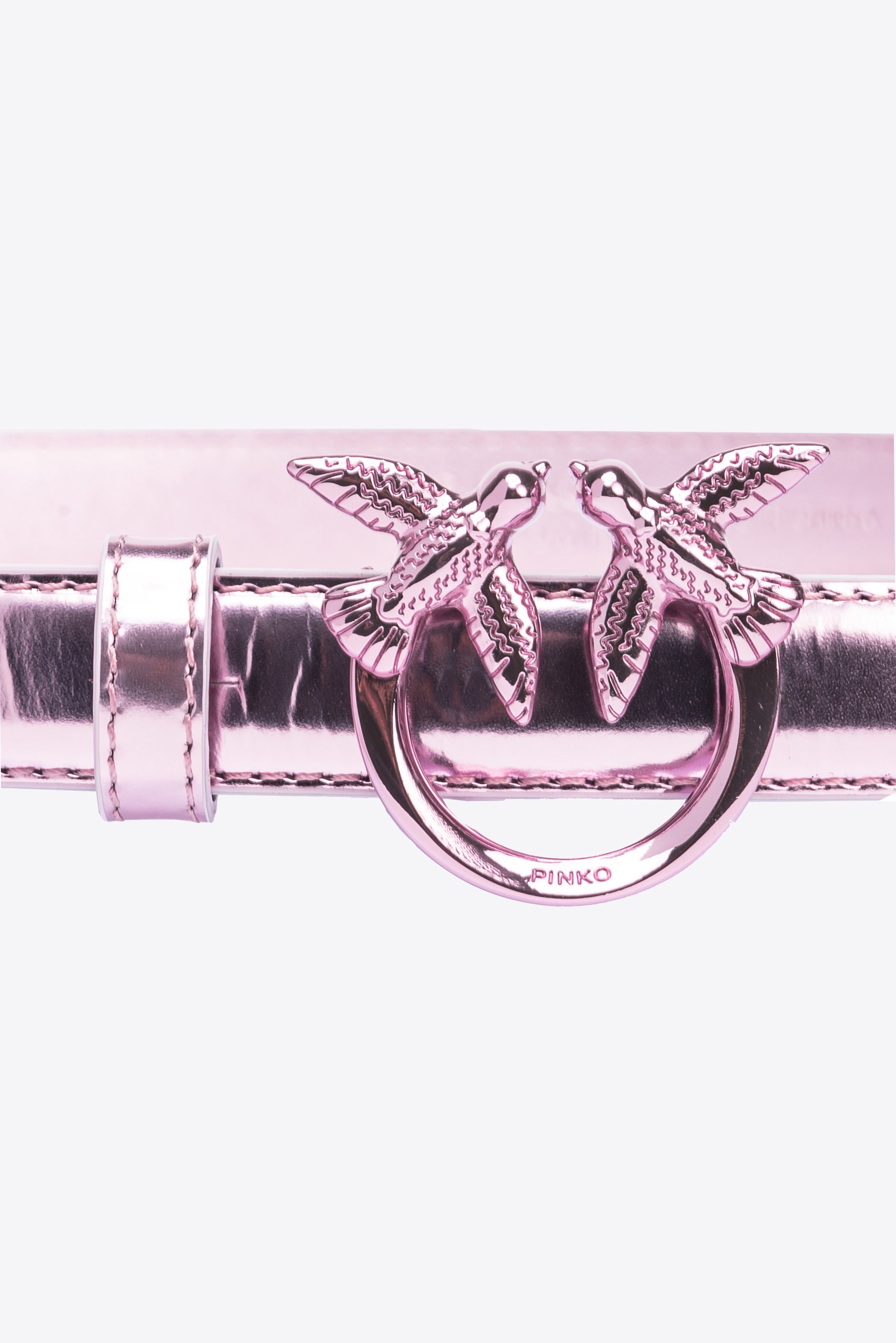 THIN MIRROR-EFFECT LEATHER LOVE BIRDS BELT 2CM - 2