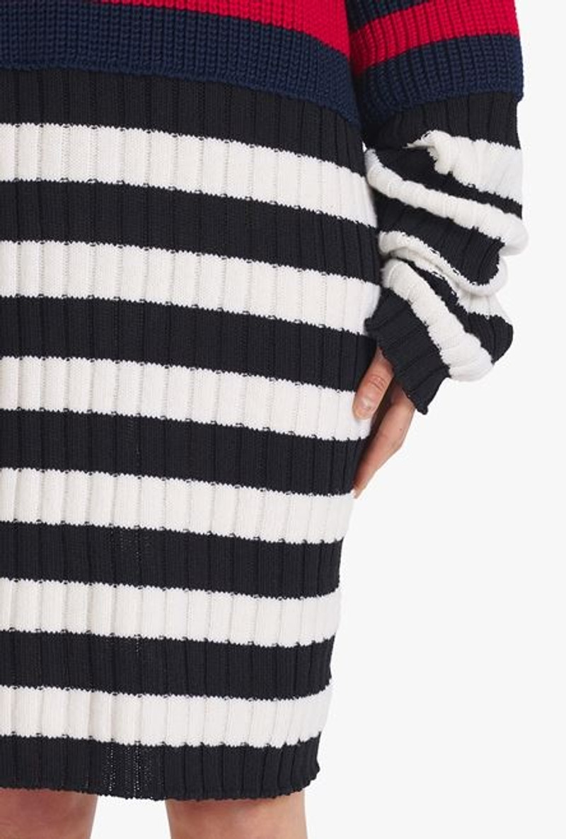 Red and black striped wool dress 8