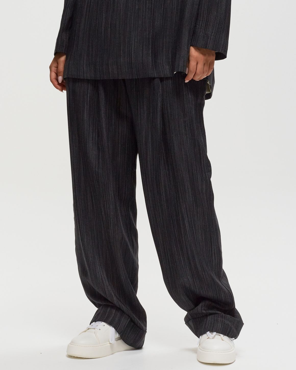 Drapey Stripe Suiting Mid Waist Pleat Pants - 2