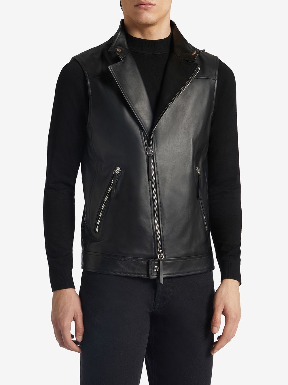 leather zip-up waistcoat - 3