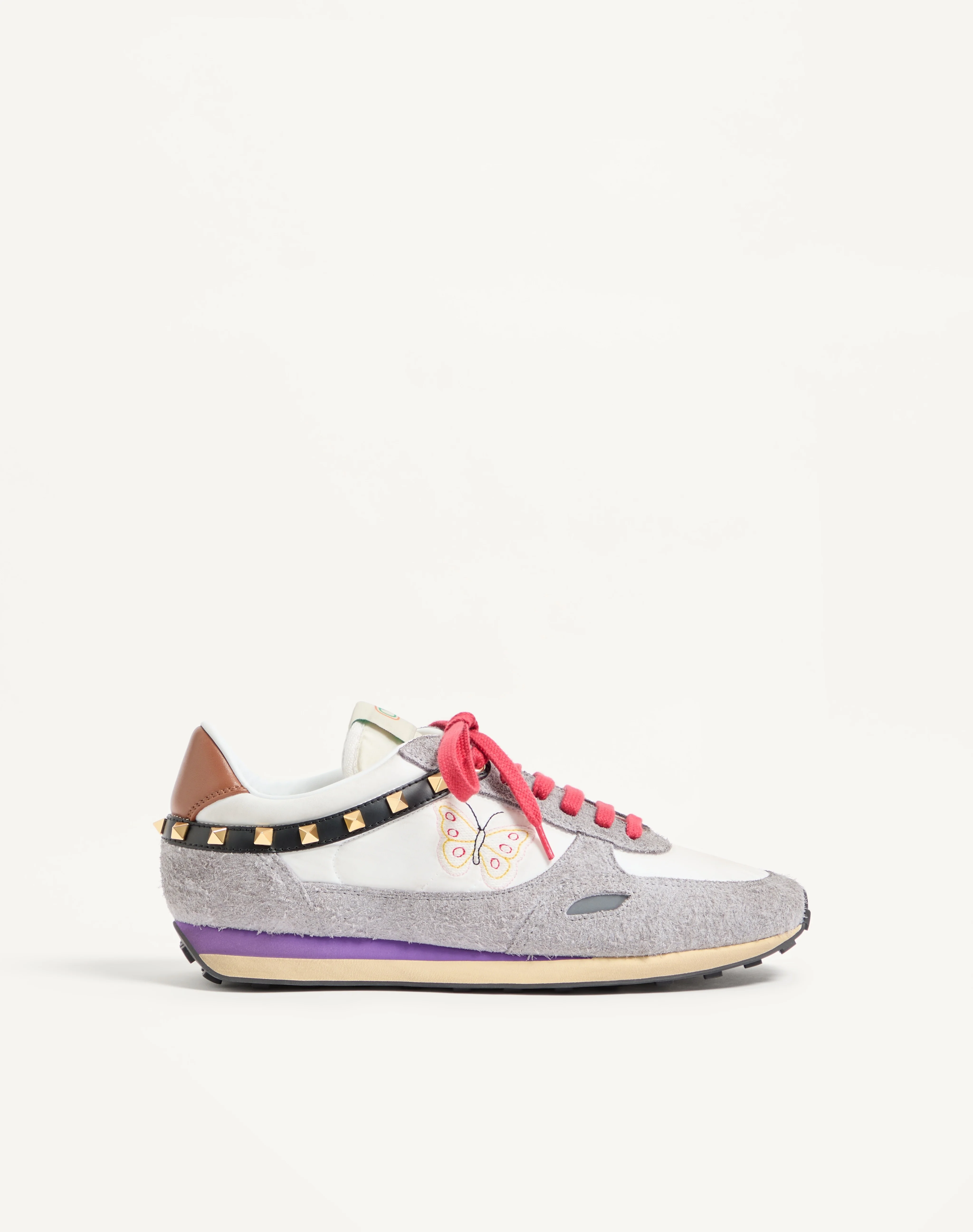 STUD UP SNEAKER IN SPLIT LEATHER AND NYLON WITH BUTTERFLY EMBROIDERY - 1
