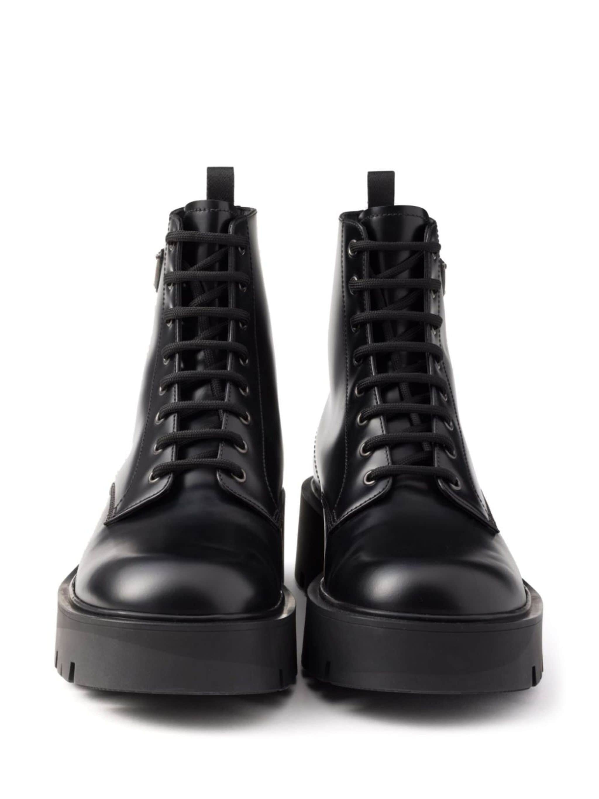 logo plaque leather combat boots - 5