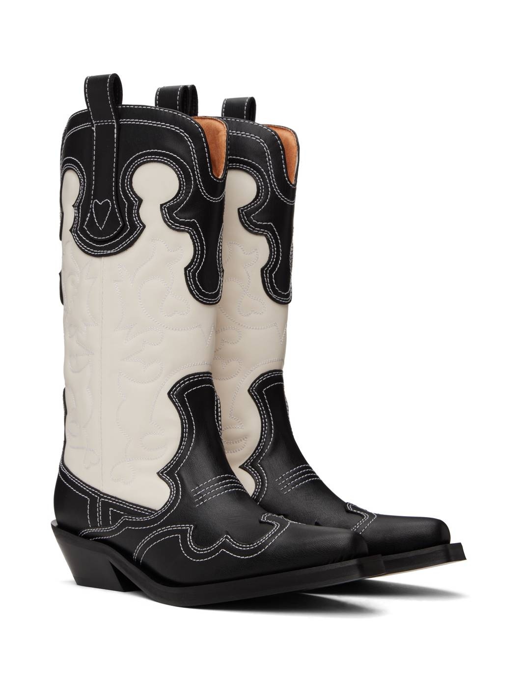 Black & White Mid Shaft Embroidered Western Boots - 4