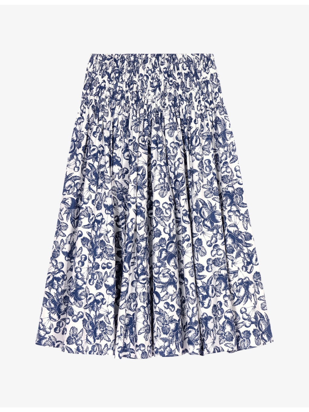 Fruit-Print Smocked-Waist Cotton Maxi Skirt - 1