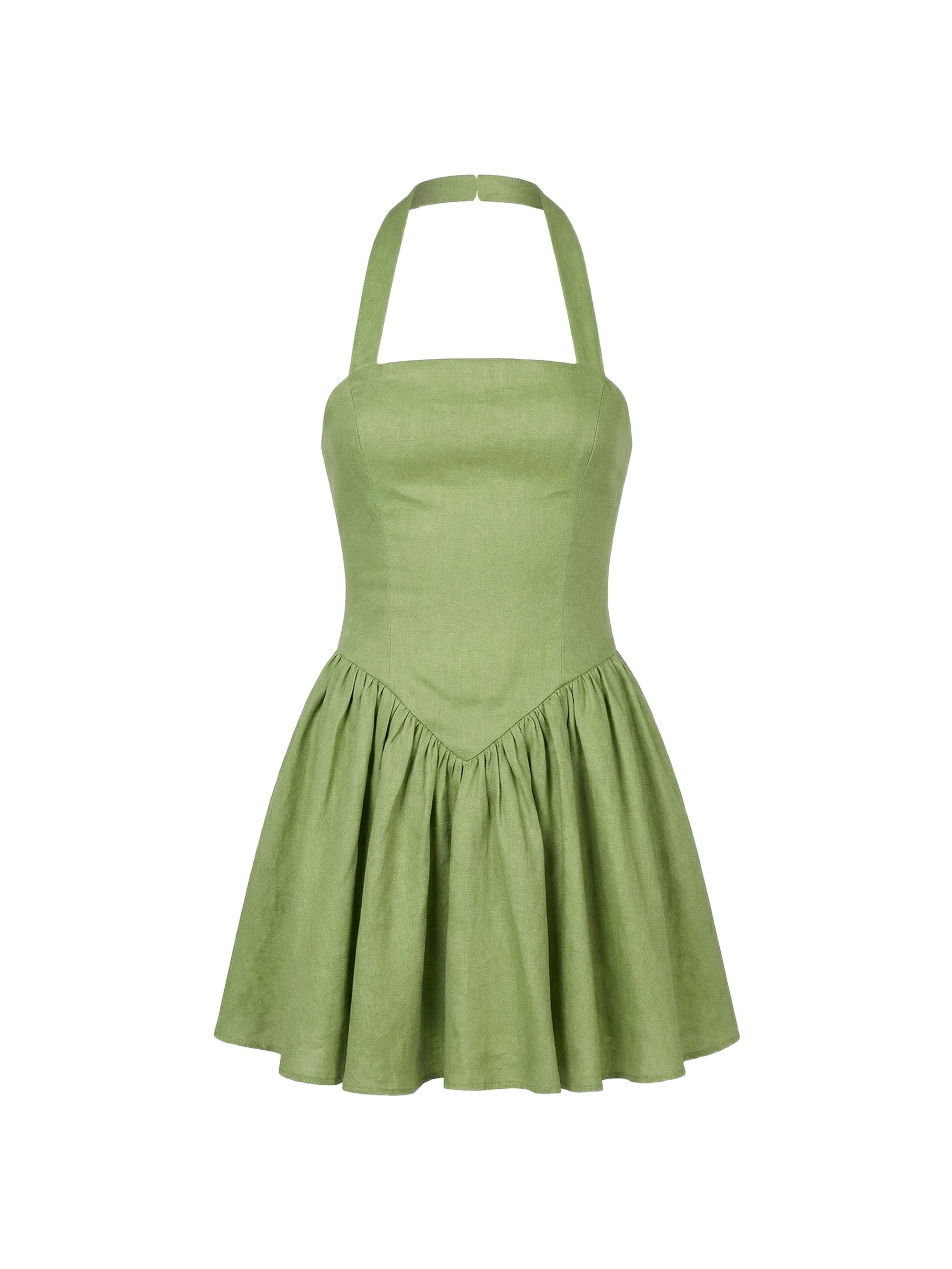 Women's Amalie Halterneck Linen Drop-Waist Minidress - Cactus - 1