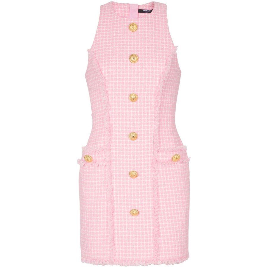 Balmain Button-Embossed Tweed Minidress - 5