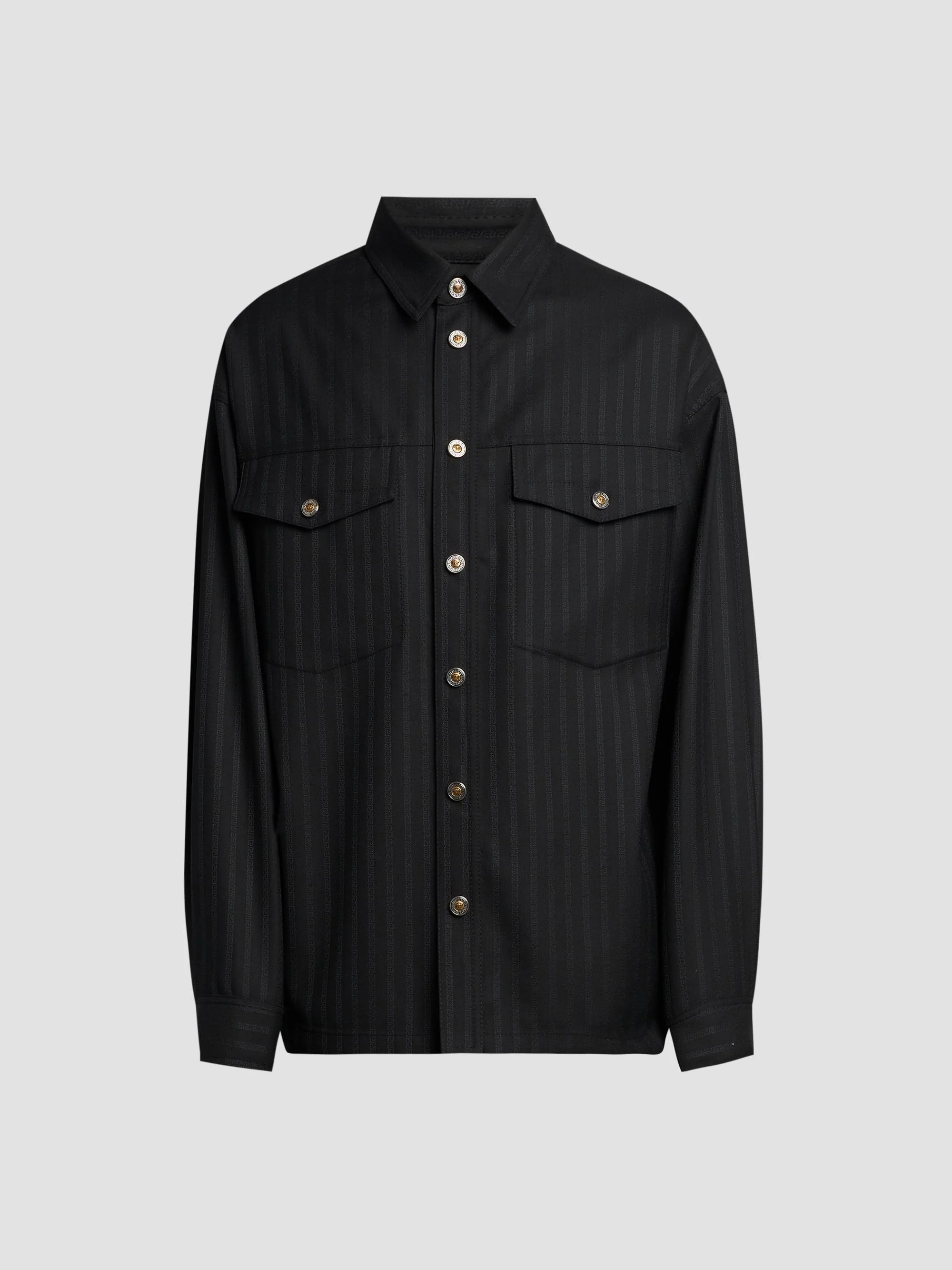 Men's Greca Jacquard Wool Shirt - Black - 1