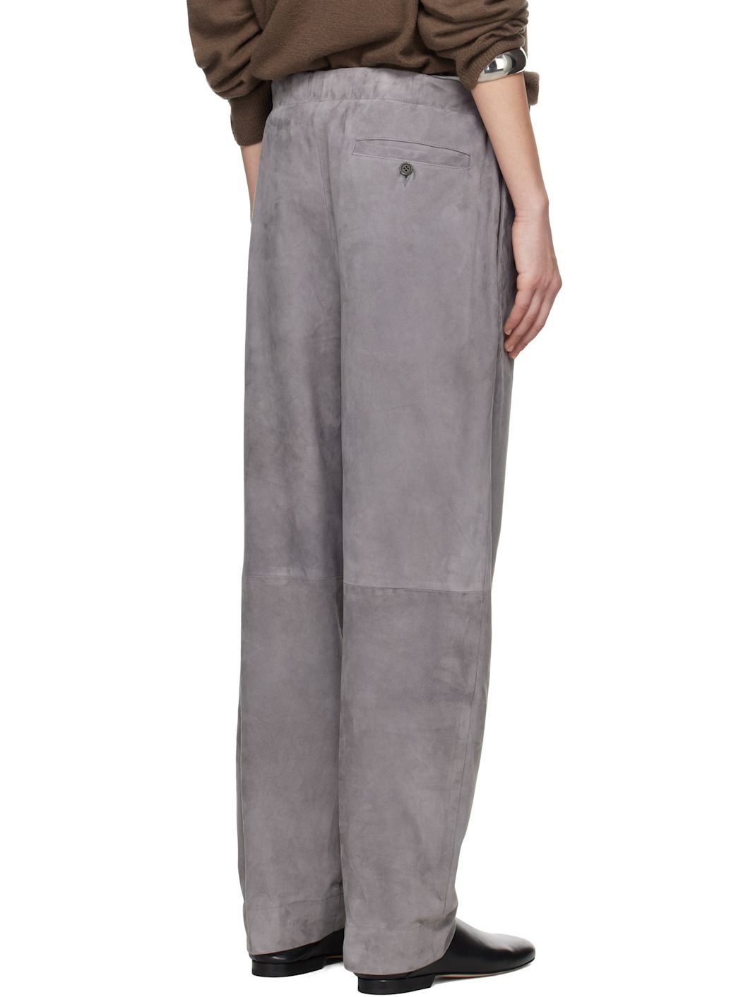 Gray Ed Unlined Drawstring Lamb Suede Trousers - 3