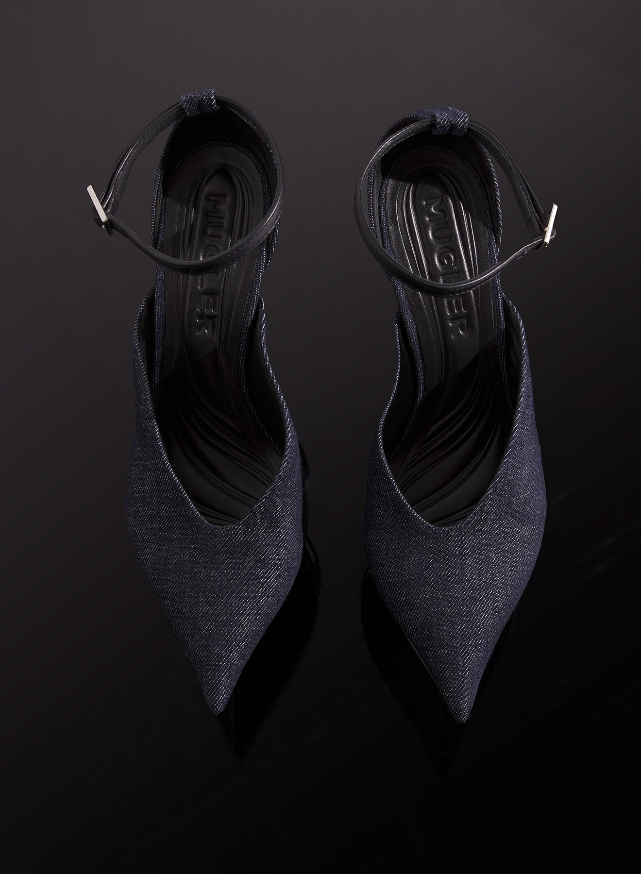 raw denim platform strappy fang 95 mules - 5
