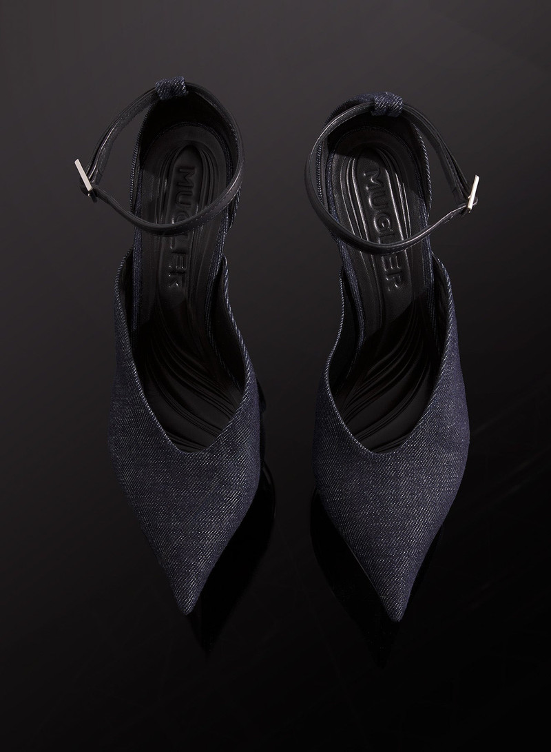 raw denim platform strappy fang 95 mules 5