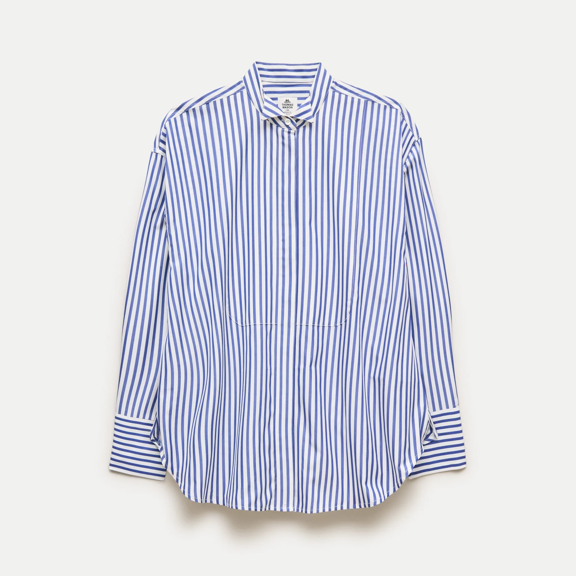 Tuxedo-bib button-up in striped Thomas Mason® cotton poplin - 1