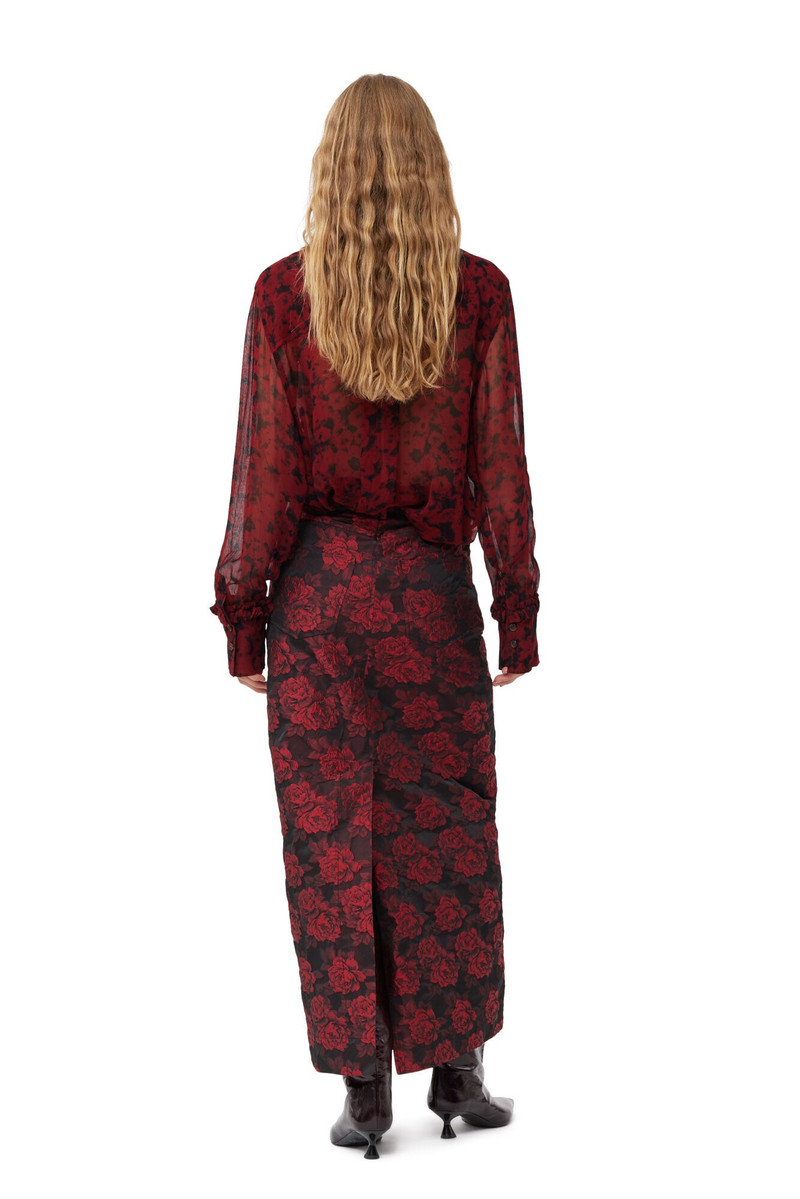 RED BOTANICAL JACQUARD LONG SKIRT 3