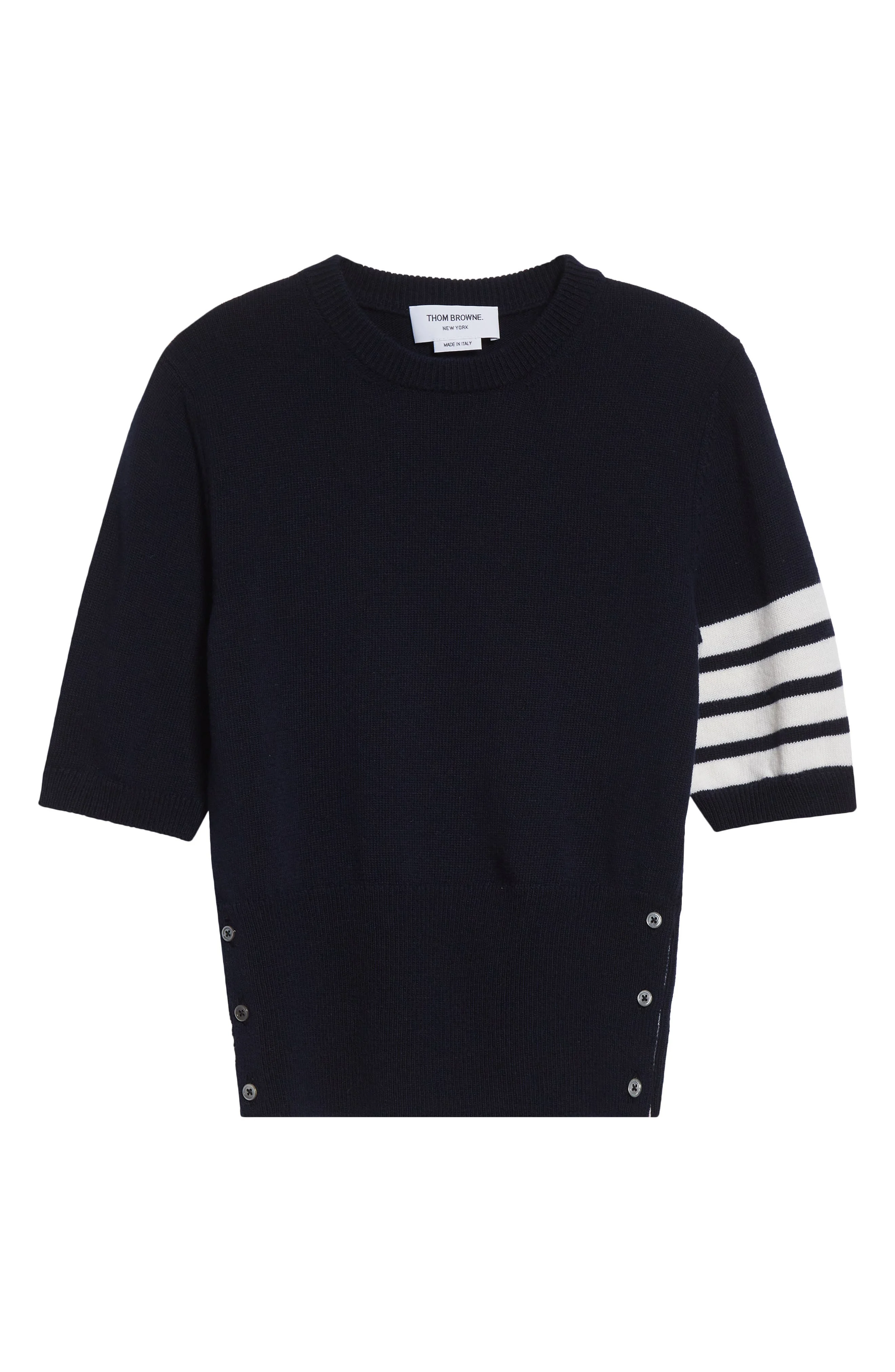 Thom Browne Classic Fit 4-Bar Short Sleeve Virgin Merino Wool Sweater in Navy at Nordstrom - 1