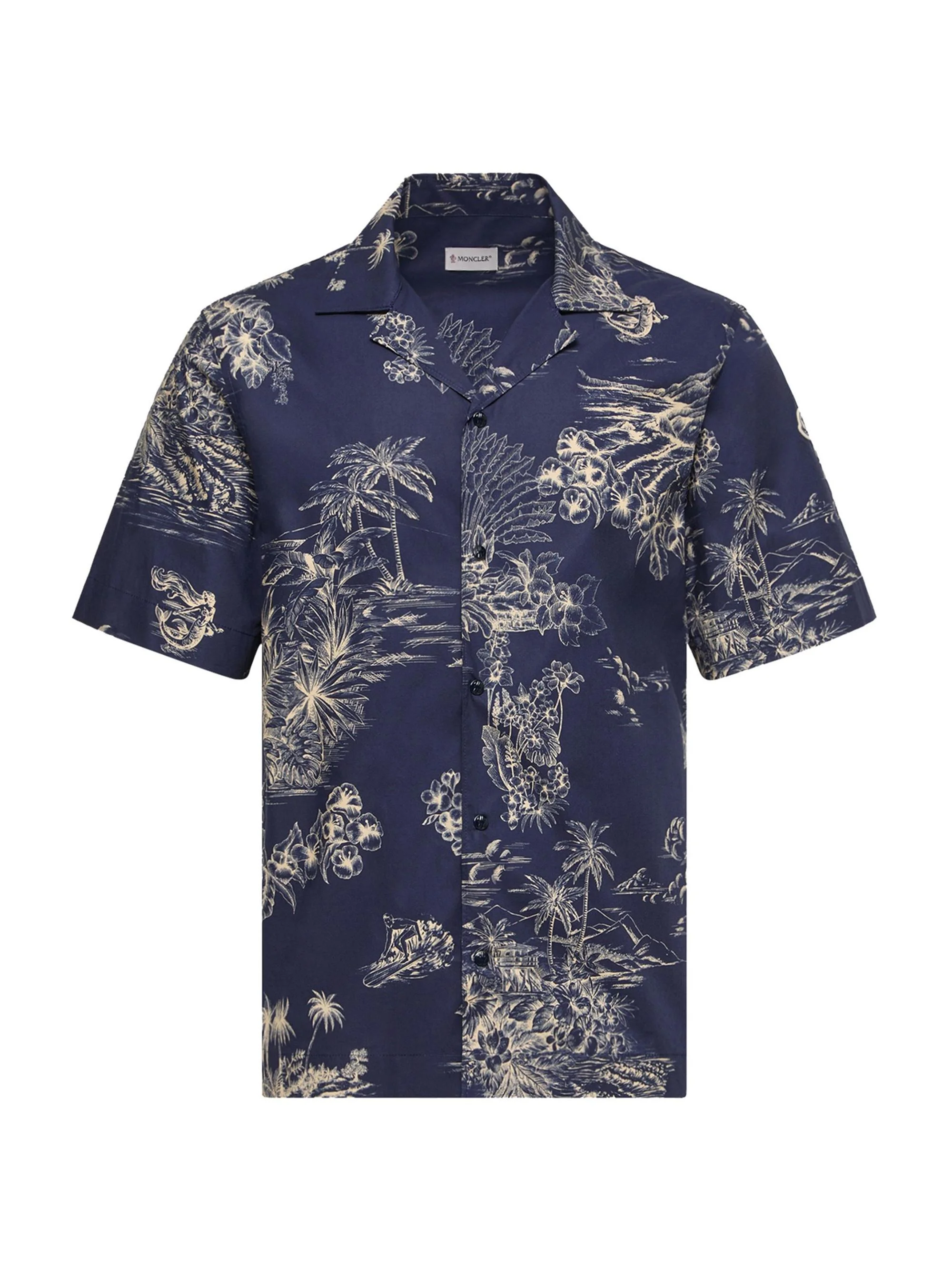 Men's Short-Sleeved Shirt in Cotton with Floral Print - Navy Blue - 1