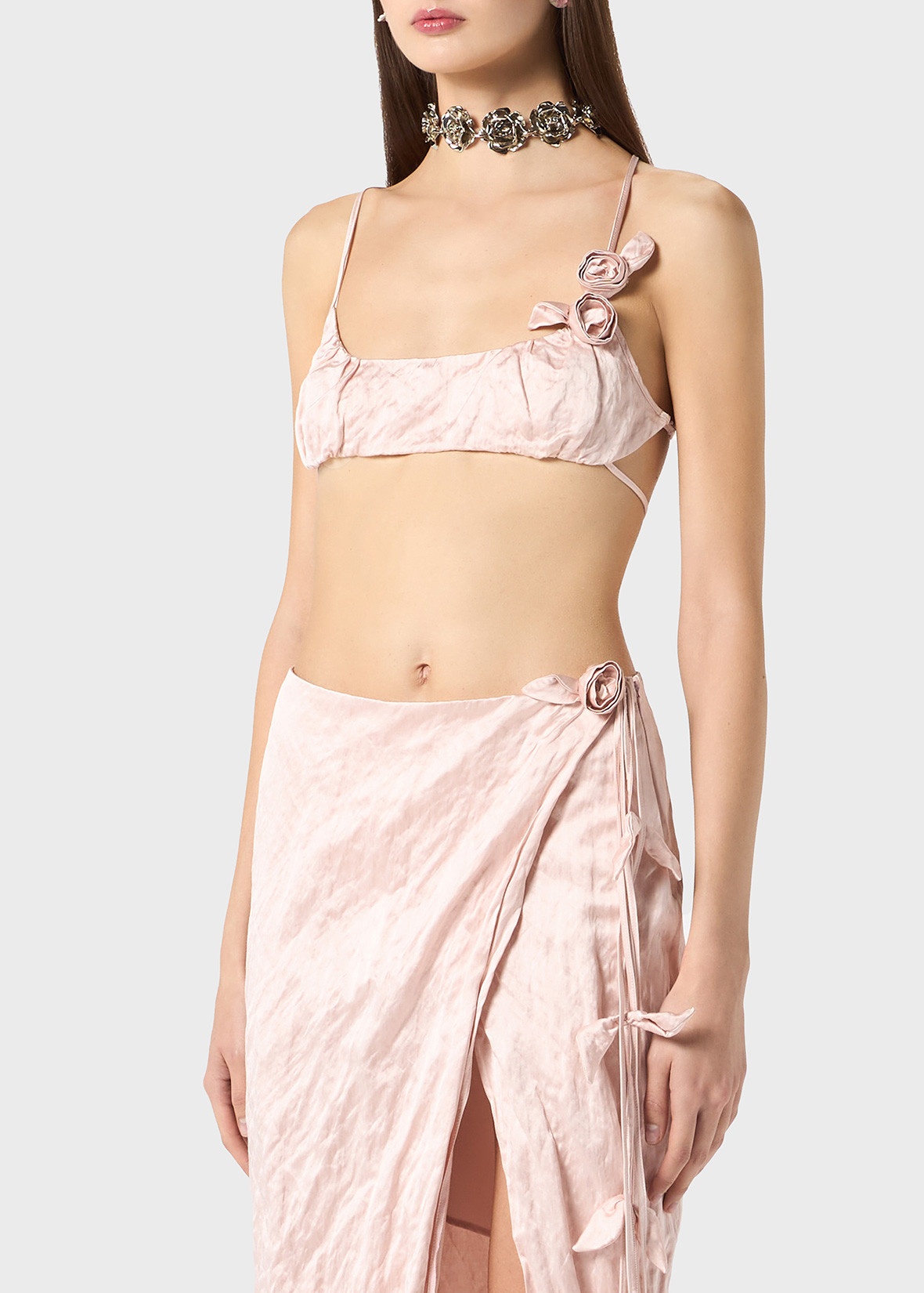 CRINKLED SATIN TOP WITH SMALL 3D ROSES - 5
