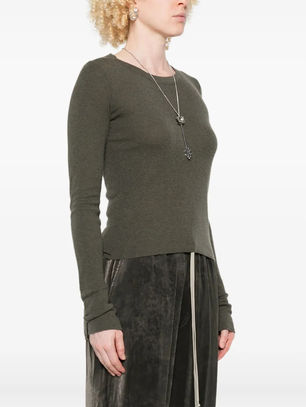 RICK OWENS - Women Cropped Rib LS T-shirt - 2