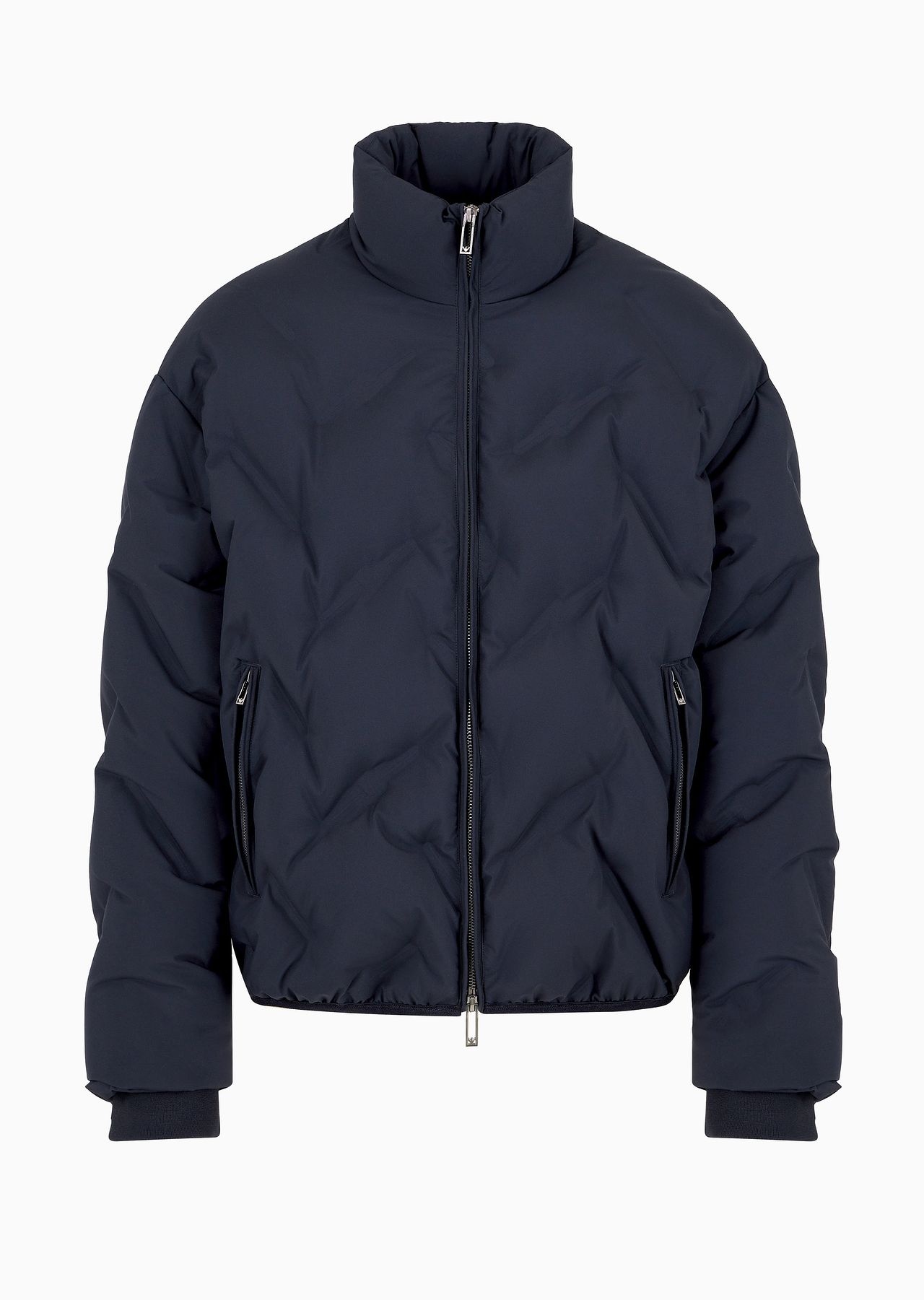 Full-zip nylon down jacket with all-over matelassé-effect micro eagle - 1