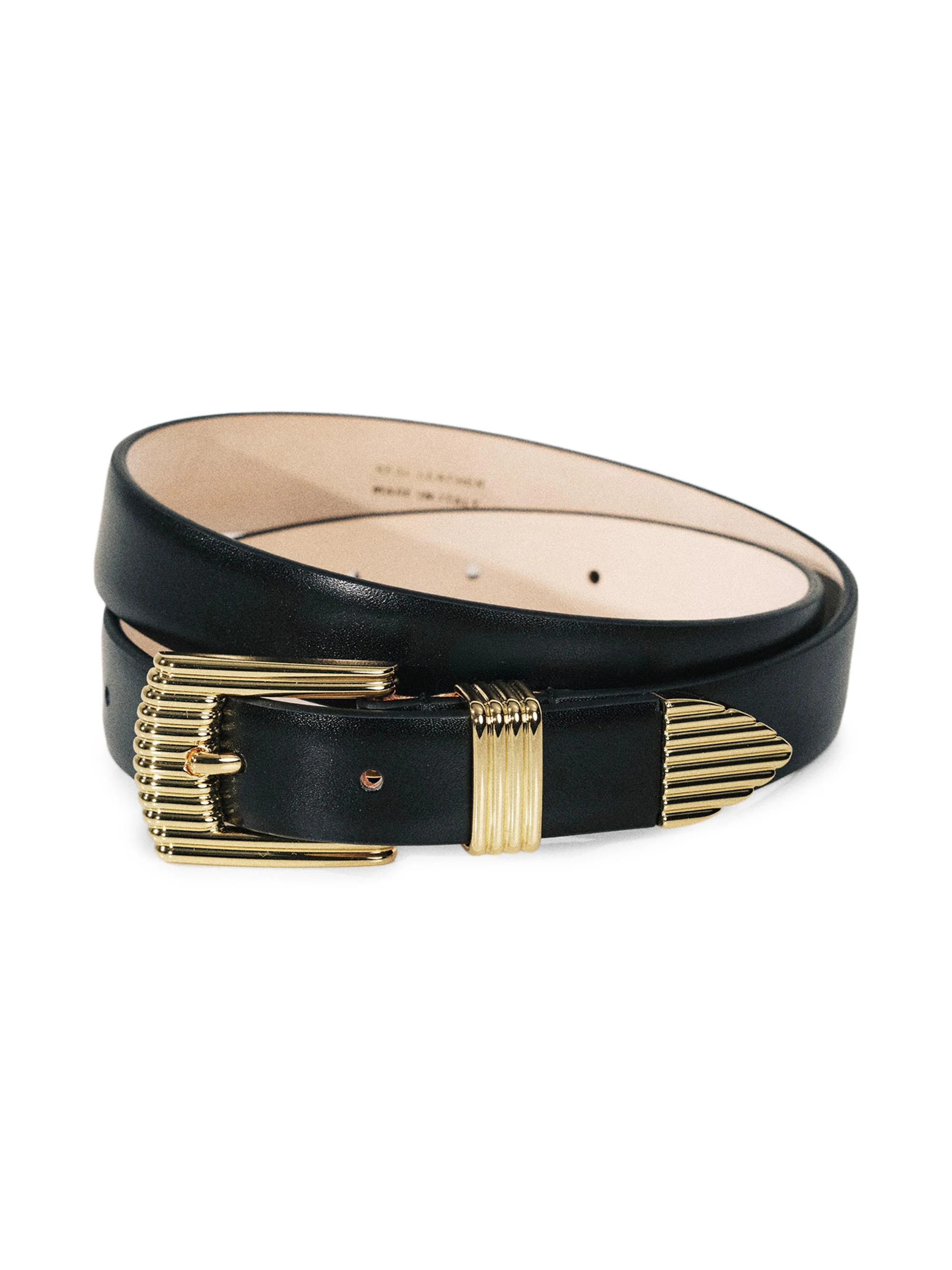 Women's Rosen Ridged Leather Belt - Black Gold - 1