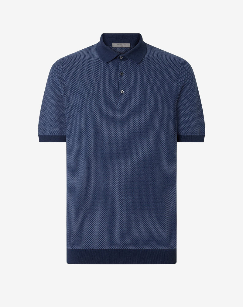 Light blue button-up Egyptian cotton polo shirt 1
