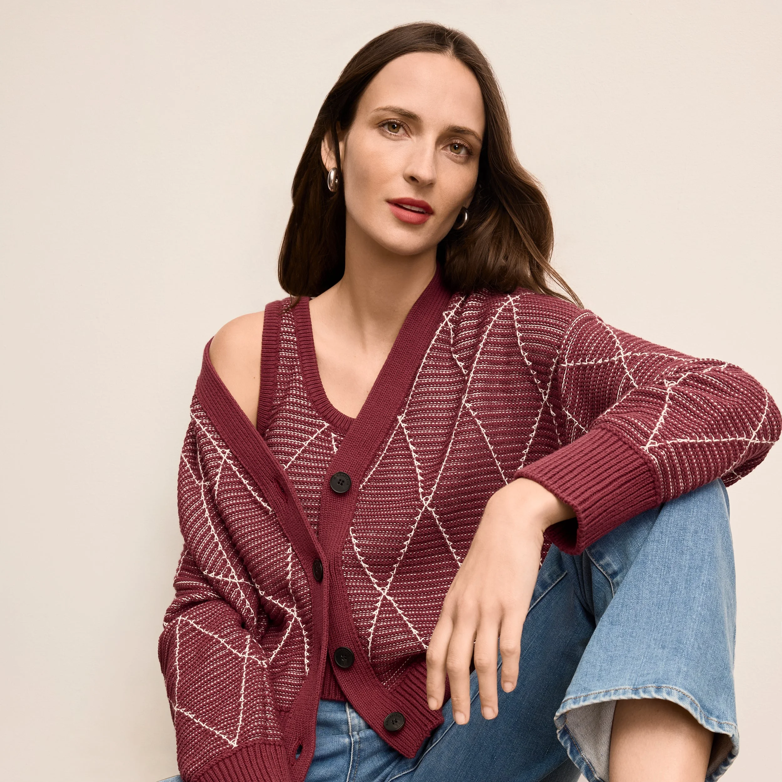 Dakota Easy Luxury Cardigan - Argyle Knit - 1