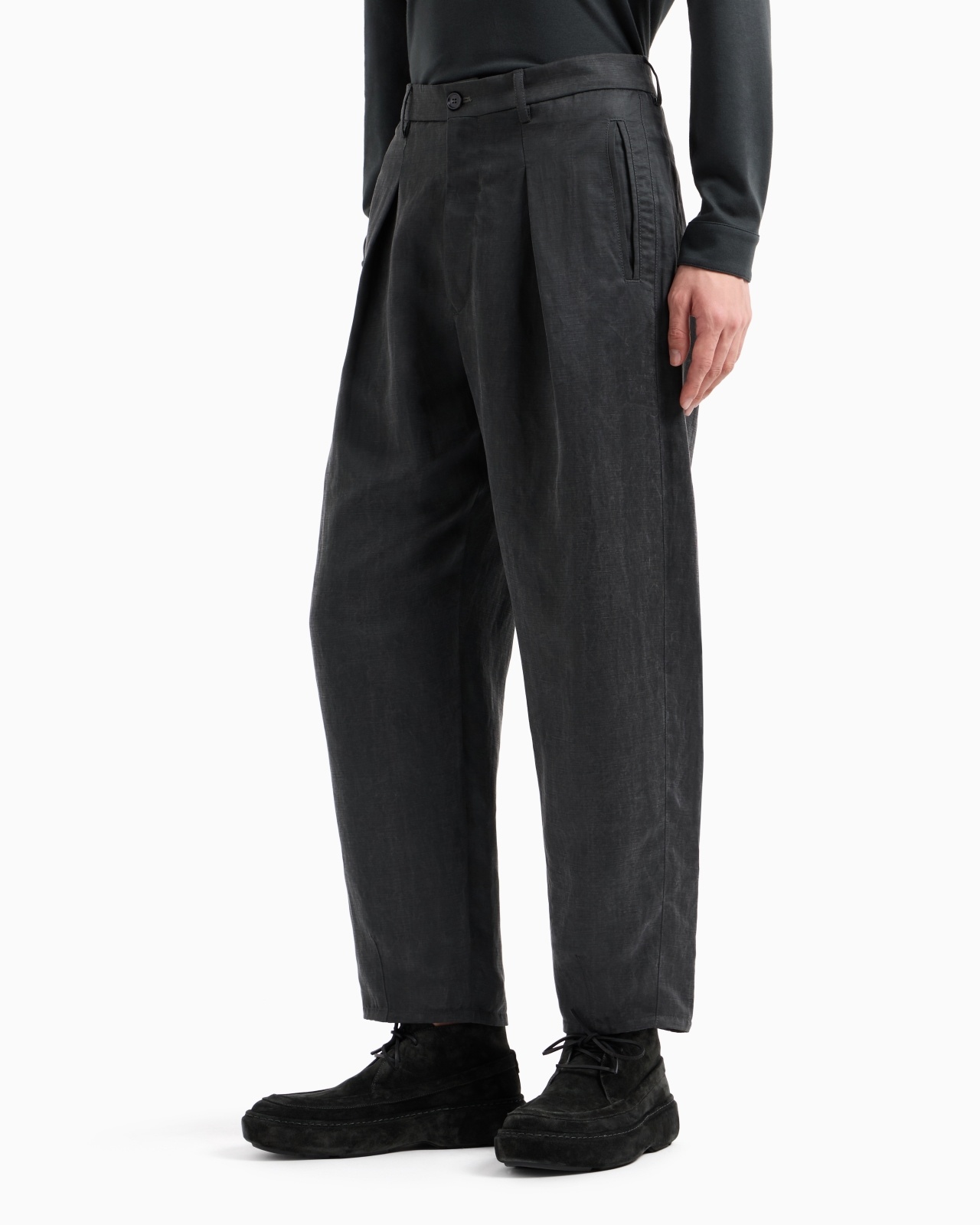 FADED LYOCELL AND LINEN CANVAS ONE-PLEAT TROUSERS - 4