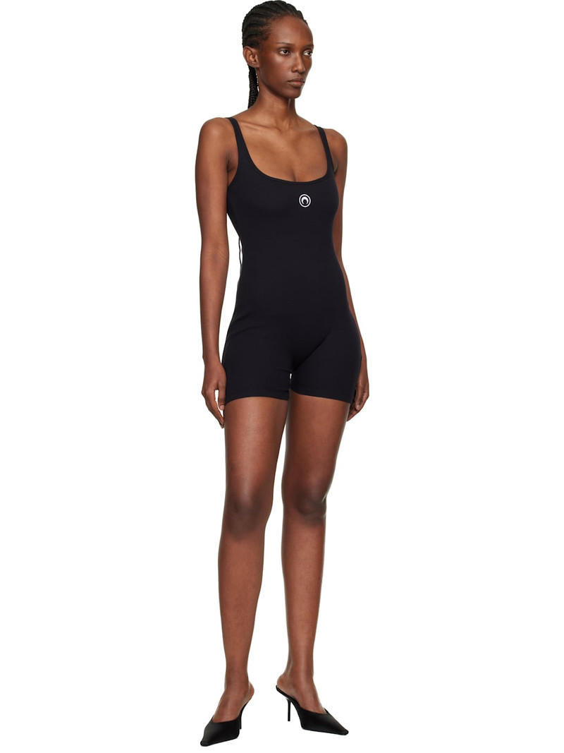 Marine Serre Black Moon Logo Ribbed Jersey Short Jumpsuit outlook